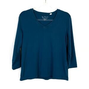 Chico's Teal Blue V-Neck 3/4 Sleeve Tee Shirt 98% Cotton Chicos 2/US Large